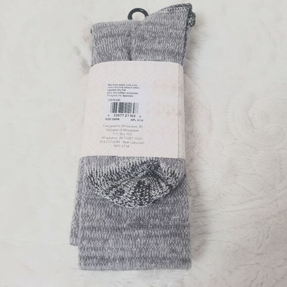 The Original Muk Luks Knee High Socks Grey Multi Contrast Top Toe Heel OSFM New - Picture 2 of 5